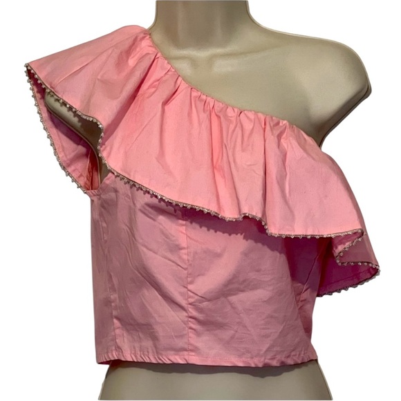 Wildfox Ruffle One Shoulder Davenay Top, Color Candy Pink, Size Large - Picture 1 of 11